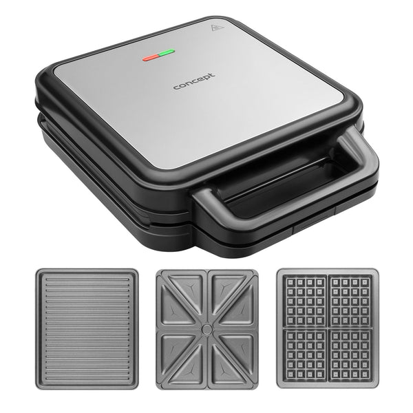 Concept Sandwichtoaster, drei austauschbare Platten, Leistung 1200 W, Antihaft-Oberfläche, Kontrollleuchte, SV3080