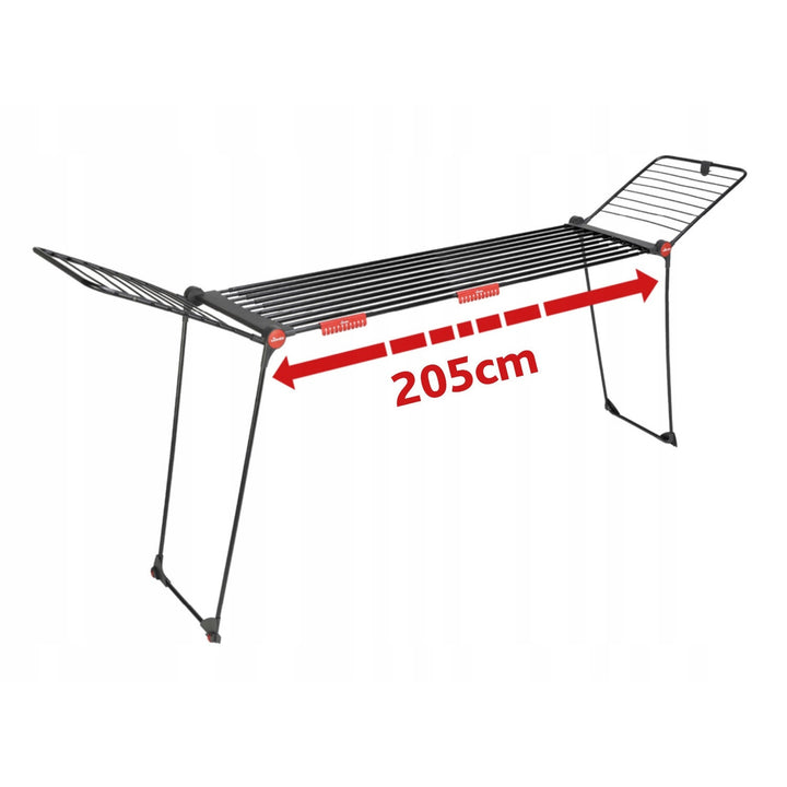 Wäscheständer Vileda Infinity Flex Ultimate, Farbe: Schwarz, bis zu 30 m Trockenfläche, ausziehbar, erhöhtes Gestell, Wäschehalter, integrierte Rollen, 179620