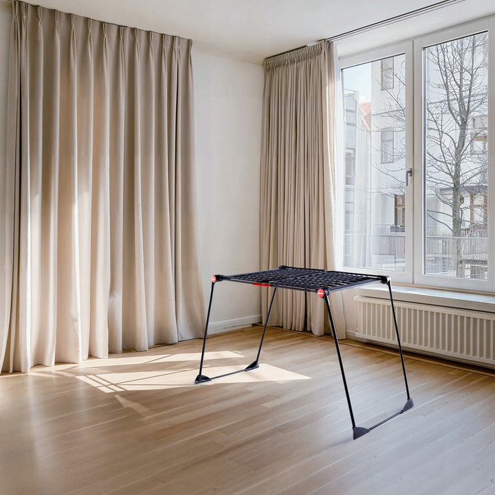 Wäscheständer Vileda Infinity Flex Ultimate, Farbe: Schwarz, bis zu 30 m Trockenfläche, ausziehbar, erhöhtes Gestell, Wäschehalter, integrierte Rollen, 179620