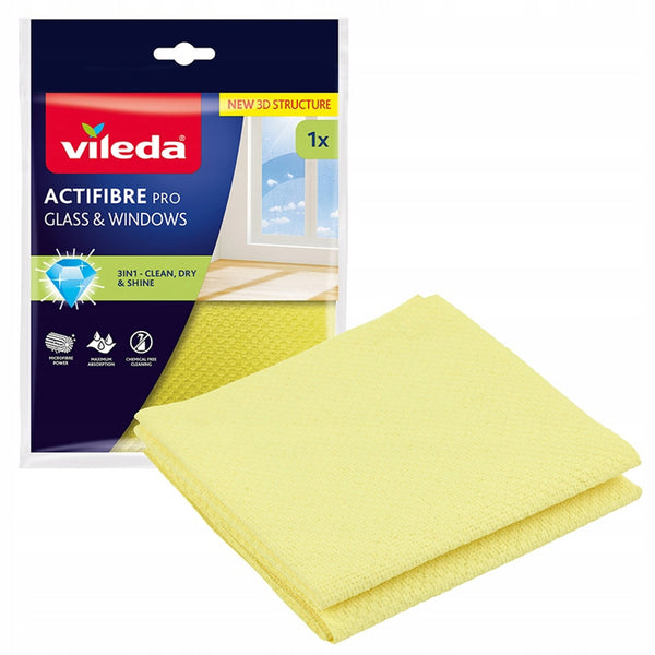 Vileda Actifibre Pro-Tuch für Glas und Fenster, maschinenwaschbar, PVA-Beschichtung, streifen- und tropfenfrei, reinigt nur mit Wasser, 183298