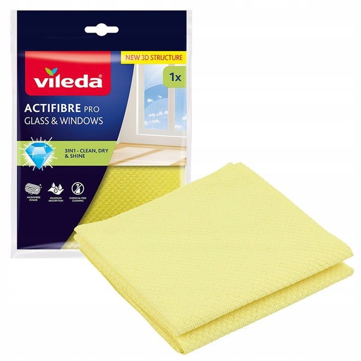 Vileda Actifibre Pro-Tuch für Glas und Fenster, maschinenwaschbar, PVA-Beschichtung, streifen- und tropfenfrei, reinigt nur mit Wasser, 183298