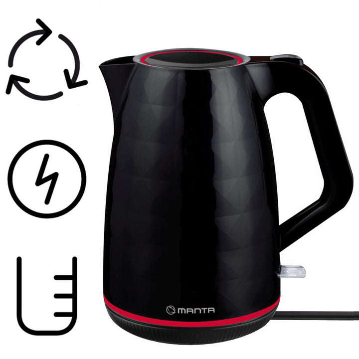 Manta ORISA kabelloser Wasserkocher, 1,7 l, 2200 W, schwarz