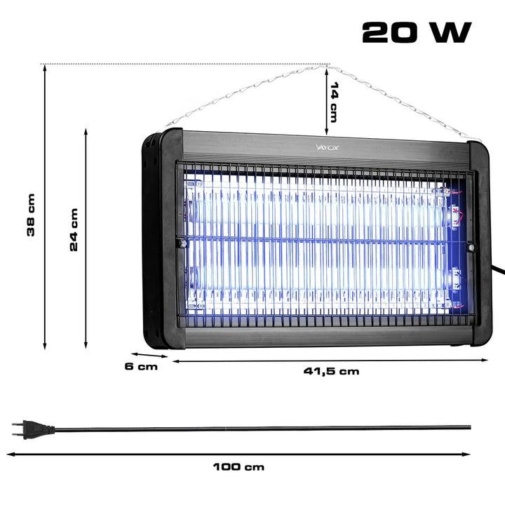 Insektenvernichter gegen Mücken, Fliegen und Motten, elektrische Falle, UV, 20 W, Vayox, 2 Stück