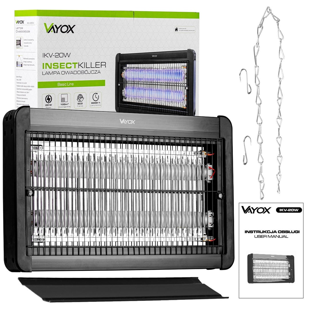 Insektenvernichter gegen Mücken, Fliegen und Motten, elektrische Falle, UV, 20 W, Vayox, 2 Stück