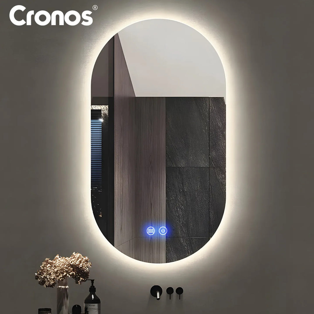 Beheizbarer Spiegel Cronos, oval, 50 x 80 cm, LED in drei Farben, Schutzart IP44, Anti-Beschlag-System