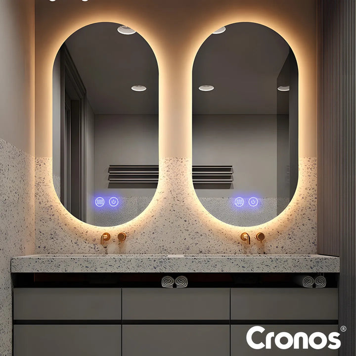 Beheizbarer Spiegel Cronos, oval, 50 x 80 cm, LED in drei Farben, Schutzart IP44, Anti-Beschlag-System