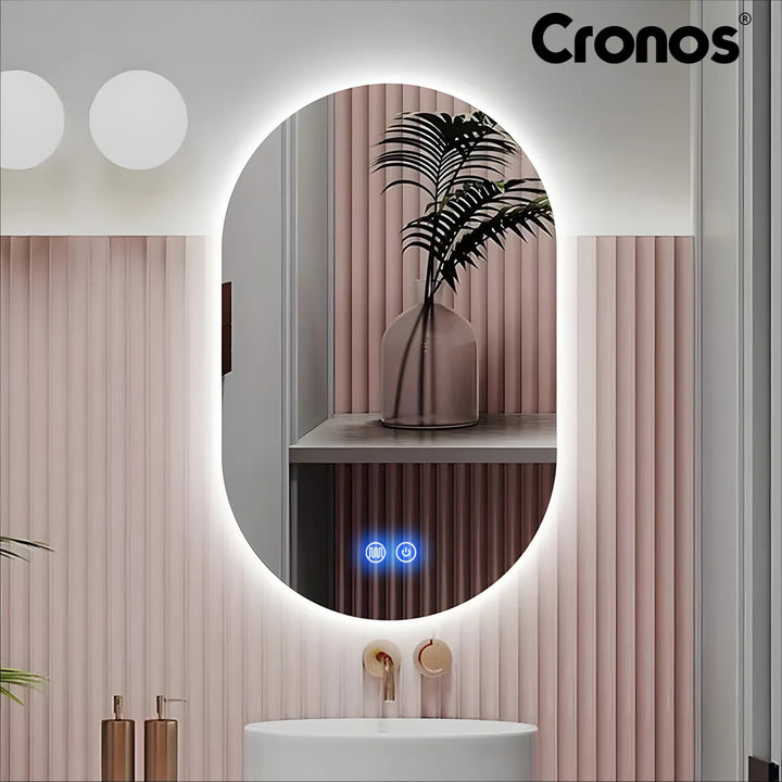 Beheizbarer Spiegel Cronos, oval, 50 x 80 cm, LED in drei Farben, Schutzart IP44, Anti-Beschlag-System