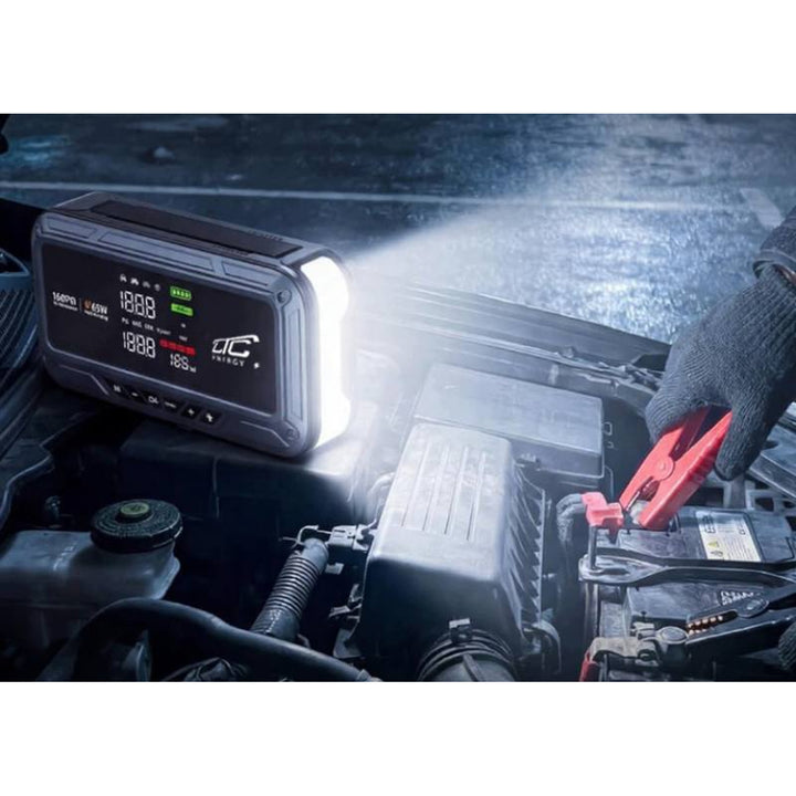 LTC-Starthilfe, 12.000 mAh, mit Kompressor, Taschenlampe und Powerbank, LCD-Display, Leistung 65 W, Kabel und Tragetasche im Lieferumfang enthalten, LXJS120