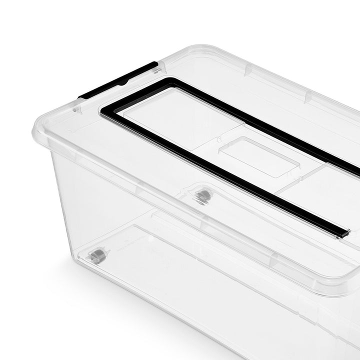 Moxom SimpleStore-Behälter, Fassungsvermögen 40 l, transparent, Deckel mit Clipverschluss, mit Rollen, BPA-frei, 04-0076