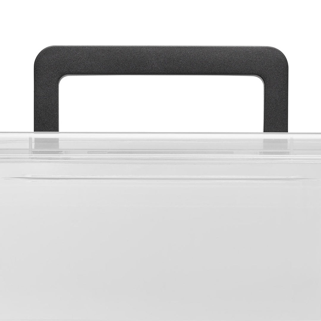 Moxom SimpleStore-Behälter, Fassungsvermögen 40 l, transparent, Deckel mit Clipverschluss, mit Rollen, BPA-frei, 04-0076