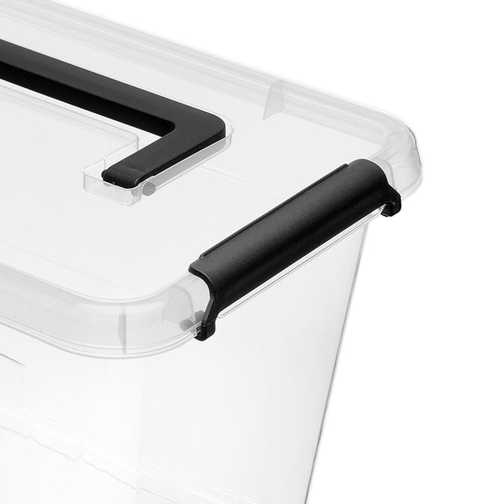 Moxom SimpleStore-Behälter, Fassungsvermögen 40 l, transparent, Deckel mit Clipverschluss, mit Rollen, BPA-frei, 04-0076