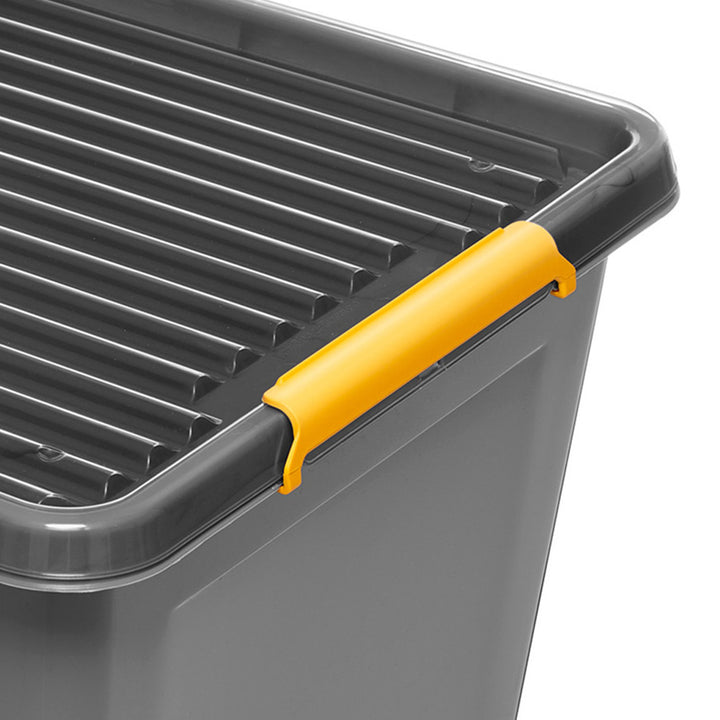 Moxom SolidStore-Behälter, Fassungsvermögen 80 l, grau, Deckel mit Clipverschluss, mit Rollen, BPA-frei, 04-0217