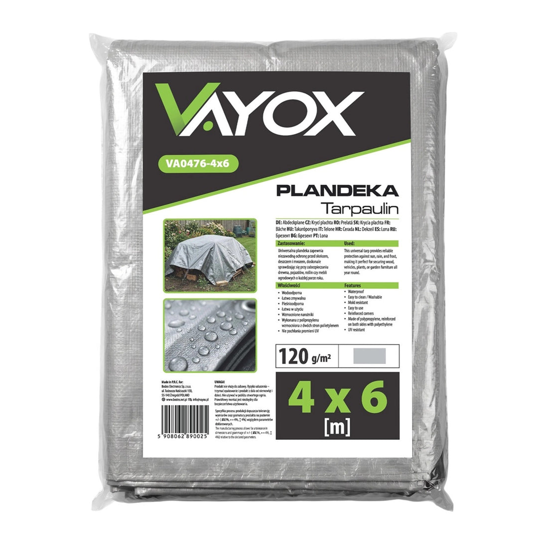 Silberne Plane 120 g, 4 x 6 m, VA0476, wasserdicht, Vayox
