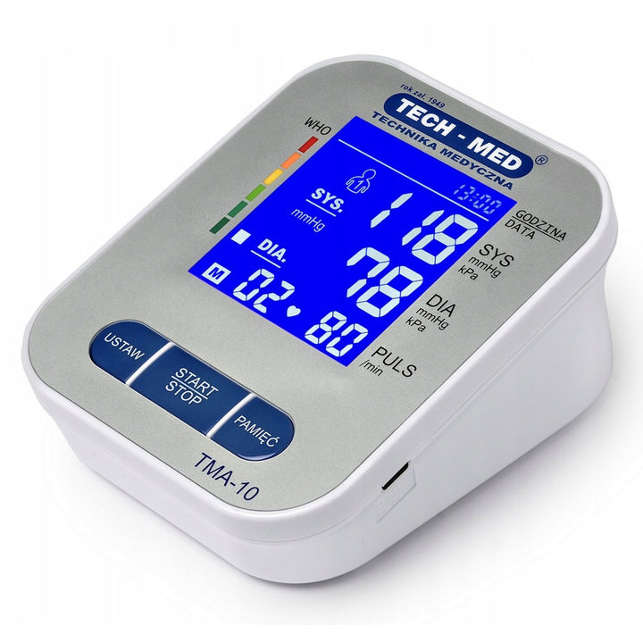 Elektronisches Blutdruckmessgerät, beleuchtetes Display, Manschette 22–32 cm, Arrhythmieanzeige, TMA-10, Tech-Med