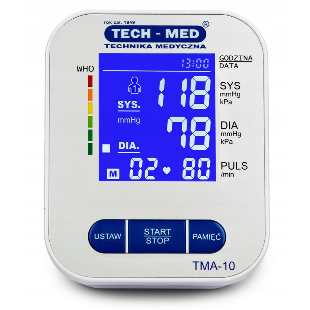 Elektronisches Blutdruckmessgerät, beleuchtetes Display, Manschette 22–32 cm, Arrhythmieanzeige, TMA-10, Tech-Med