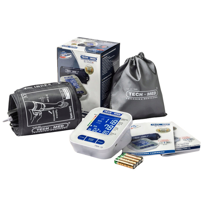 Elektronisches Blutdruckmessgerät, beleuchtetes Display, Manschette 22–32 cm, Arrhythmieanzeige, TMA-10, Tech-Med