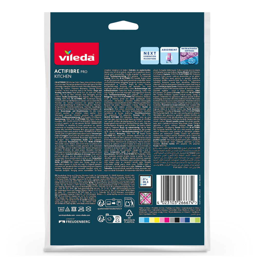 Vileda Actifibre Pro Küchentuch aus Mikrofaser, mit PVA-Beschichtung, waschbar bis 60 °C, 183303, 2 Stück