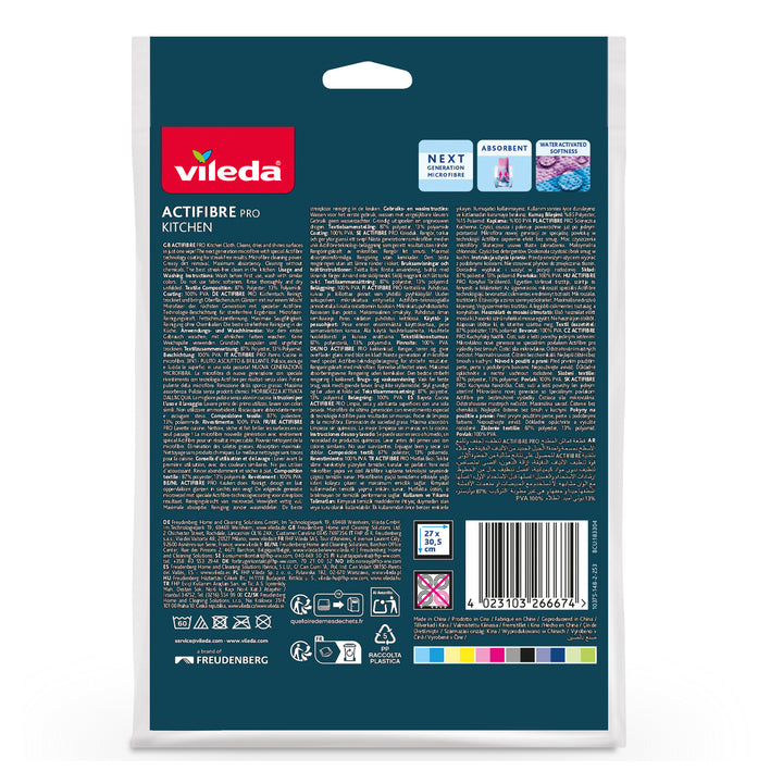 Vileda Actifibre Pro Küchentuch aus Mikrofaser, mit PVA-Beschichtung, waschbar bis 60 °C, 183303, 2 Stück