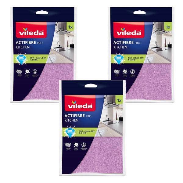 Vileda Actifibre Pro Küchentuch aus Mikrofaser, mit PVA-Beschichtung, waschbar bis 60 °C, 183303, 3 Stück