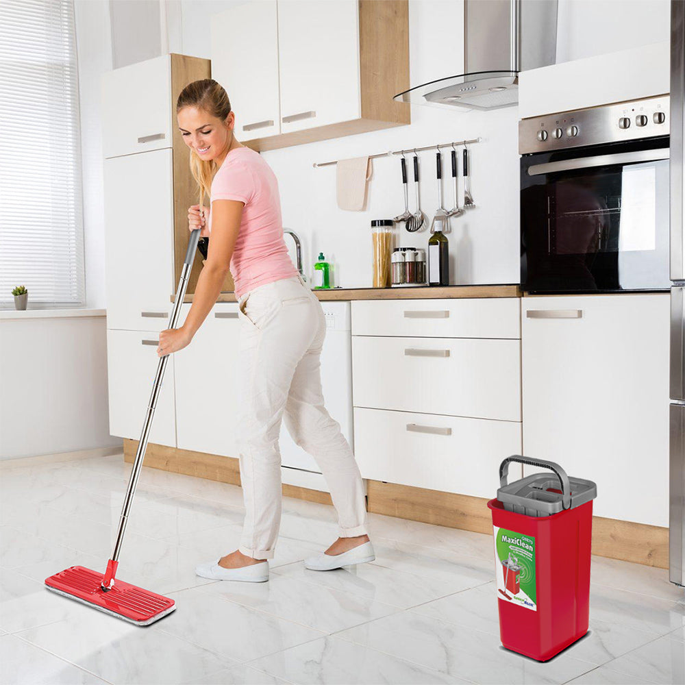 GreenBlue-Flachmopp mit Eimer und Auswringvorrichtung, zwei HQ-Mikrofaser-Einlagen, Fassungsvermögen 5,7 l, MaxiClean GB870 + 4 Vileda Pur Active Colors-Scheuerschwämme