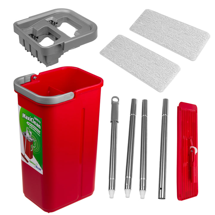 GreenBlue-Flachmopp mit Eimer und Auswringvorrichtung, zwei HQ-Mikrofaser-Einlagen, Fassungsvermögen 5,7 l, MaxiClean GB870 + Vileda Actifibre Pro-Tuch