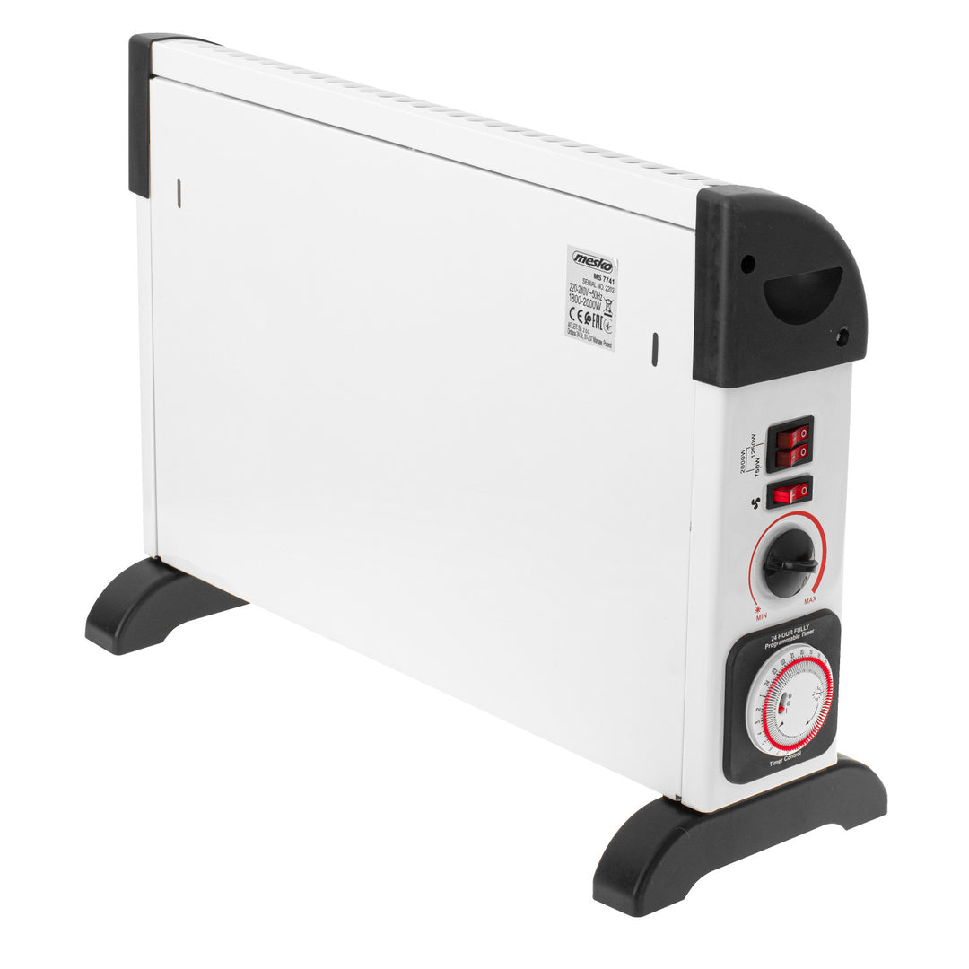 Konvektorheizung, elektrisch, mit Thermostat, 2000 W, 24-Stunden-Timer, weiß, Kabel 150 cm, Mesko, MS 7741W