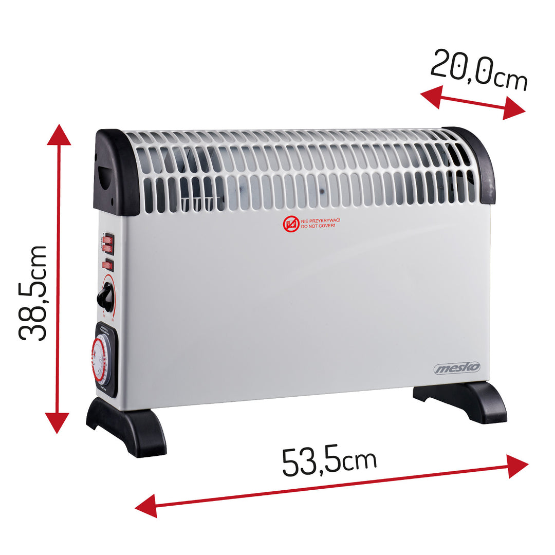 Konvektorheizung, elektrisch, mit Thermostat, 2000 W, 24-Stunden-Timer, weiß, Kabel 150 cm, Mesko, MS 7741W