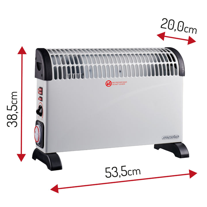 Konvektorheizung, elektrisch, mit Thermostat, 2000 W, 24-Stunden-Timer, weiß, Kabel 150 cm, Mesko, MS 7741W