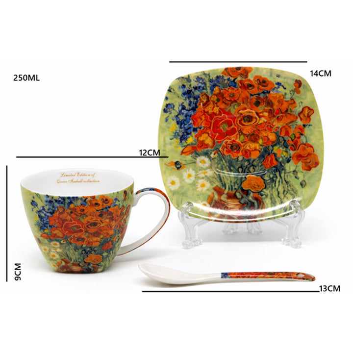 Porzellantassen „Van Gogh Mohnblumen“, 2 × 250 ml, 2er-Set, Queen Isabell