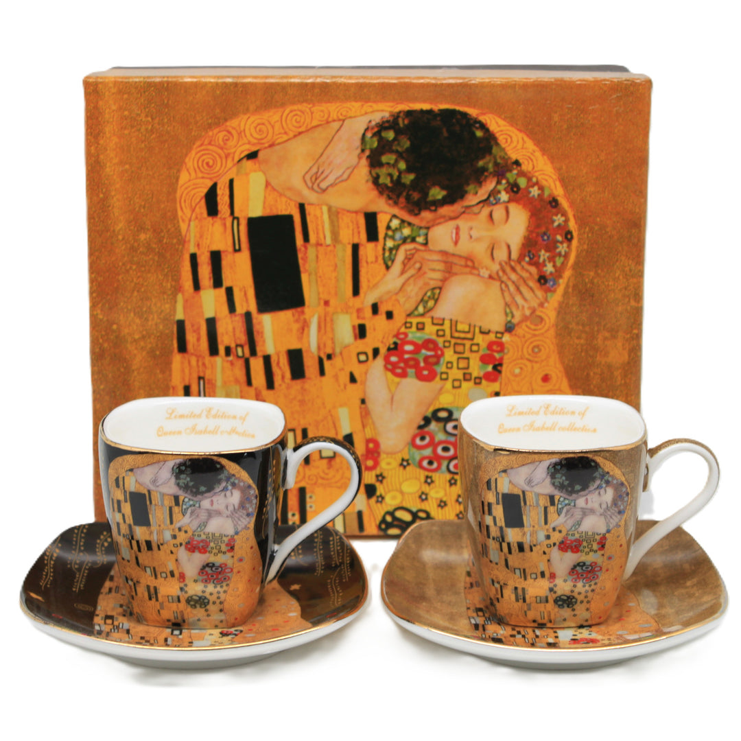 Porzellan-Espressotassen „Klimt – Der Kuss“, 2 x 100 ml, Queen Isabell