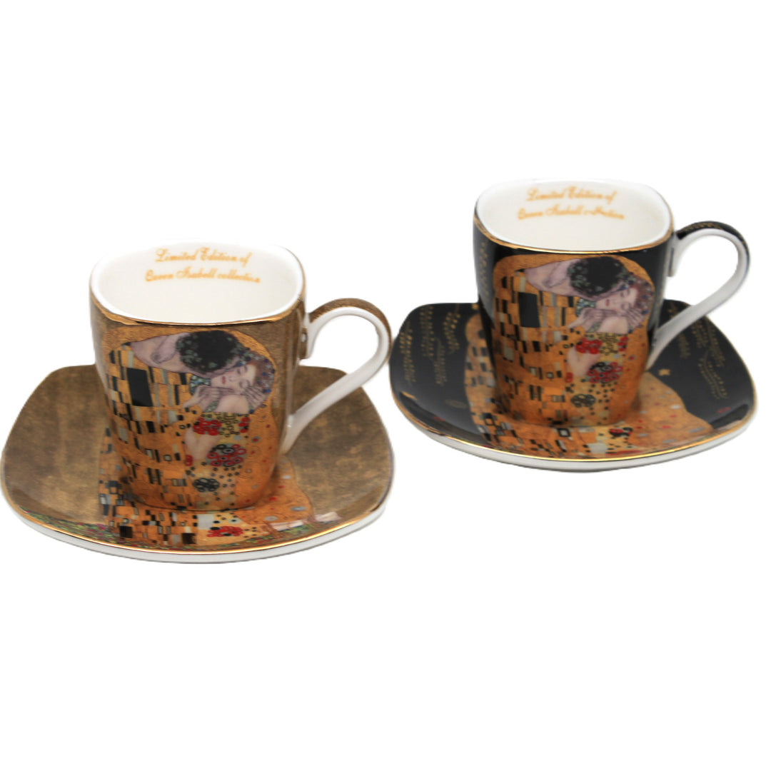 Porzellan-Espressotassen „Klimt – Der Kuss“, 2 x 100 ml, Queen Isabell