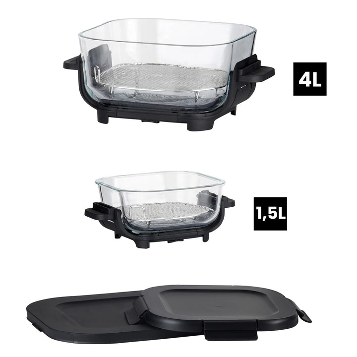 Fettfreie Heißluftfritteuse LOVIO PureFry Ultra Crisp LVAF003BK 4 l + 1,5 l, 1550 W, schwarz, mit Glasbehältern