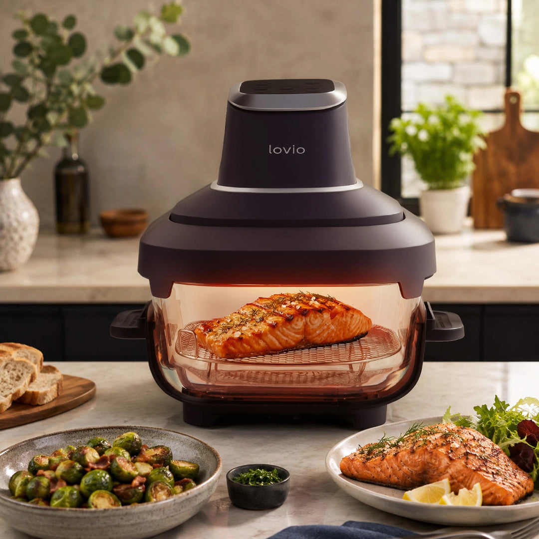 Fettfreie Heißluftfritteuse LOVIO PureFry Ultra Crisp LVAF003BK 4 l + 1,5 l, 1550 W, schwarz, mit Glasbehältern