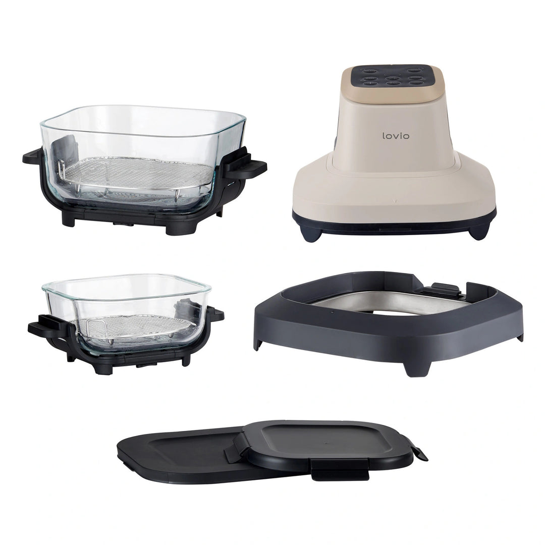 Fettfreie Heißluftfritteuse LOVIO PureFry Ultra Crisp LVAF003BE 4 l + 1,5 l, 1550 W, beige, mit Glasbehältern