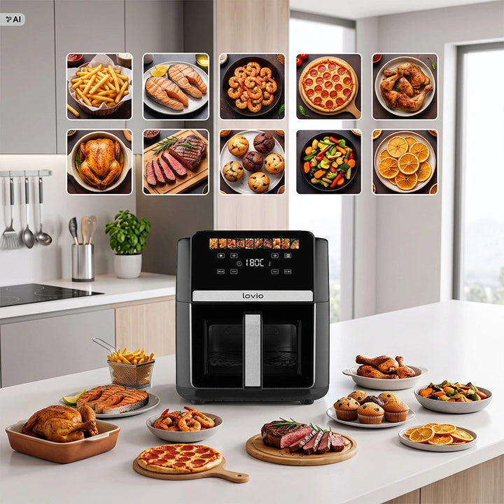 Ölfreie Heißluftfritteuse LOVIO DualHeat XXL Ceramic LVAF004BK 9 l, 2000 W, schwarz