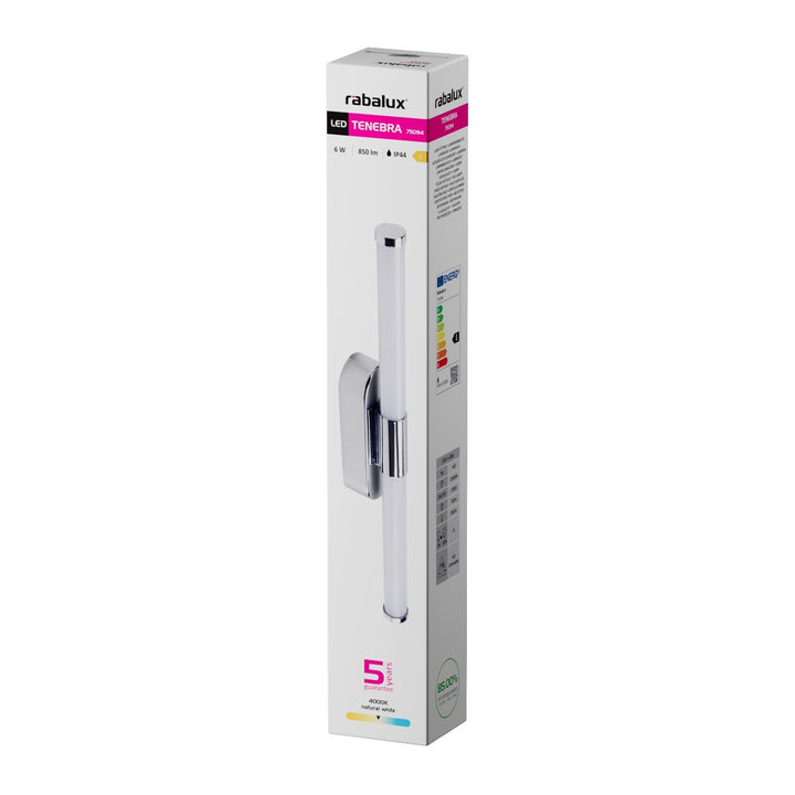 Innenwandleuchte Tenebra, LED 6 W, 730 lm, 4000 K, L 40 cm, IP44, Chrom, 75094