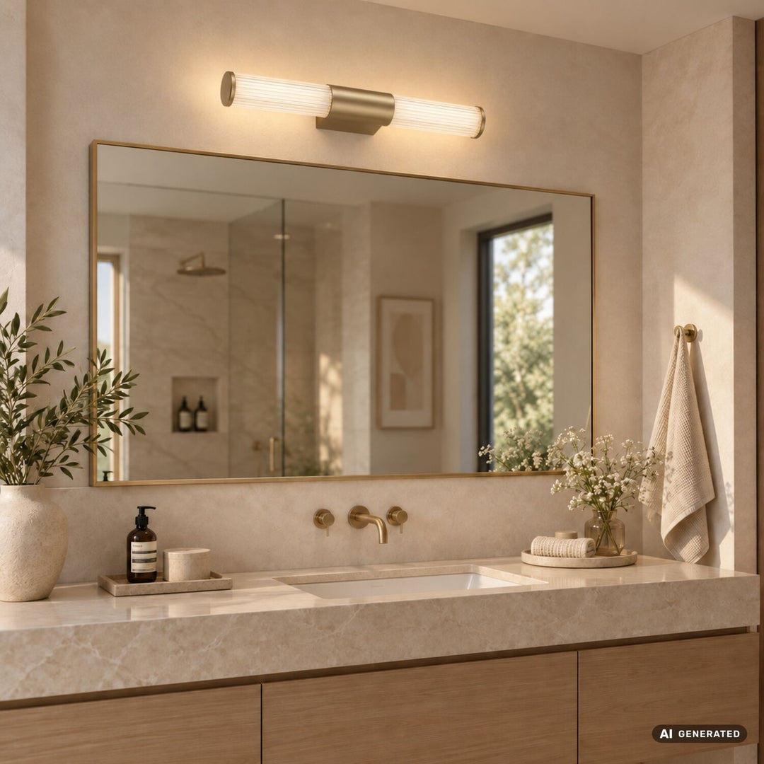 Badezimmer-Wandleuchte, Calyn, LED 8 W, 4000 K, 620 lm, L 40 cm, goldfarben, IP44, 75104