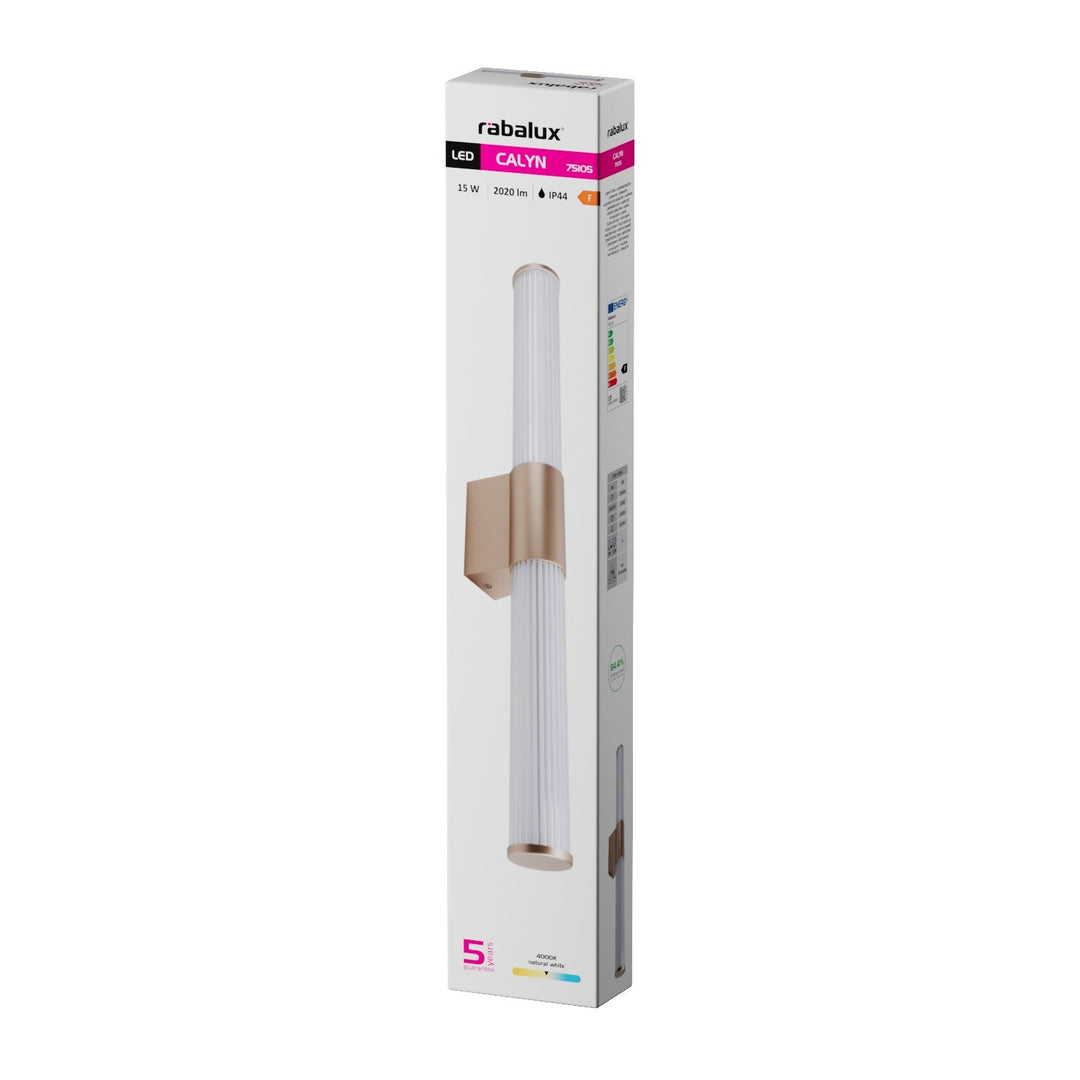 Badezimmer-Wandleuchte, Calyn, LED 15 W, 4000 K, 1450 lm, L 60 cm, goldfarben, IP44, 75105