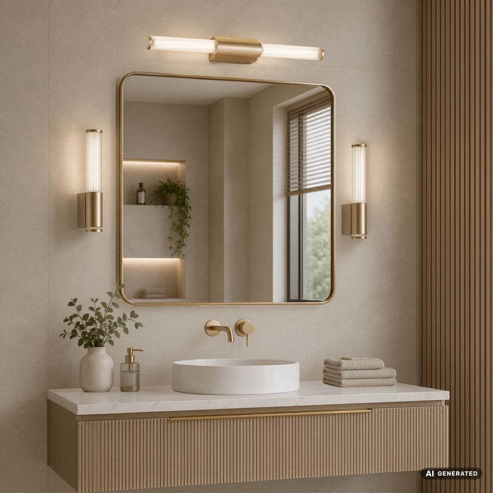 Badezimmer-Wandleuchte, Calyn, LED 15 W, 4000 K, 1450 lm, L 60 cm, goldfarben, IP44, 75105