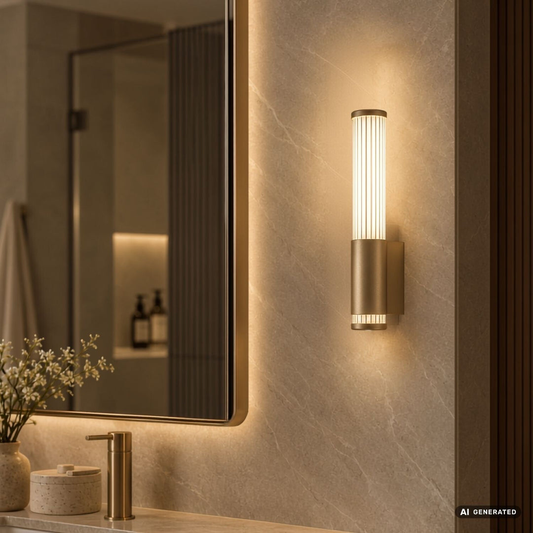 Badezimmer-Wandleuchte, Calyn, LED 6 W, 4000 K, 530 lm, H 29 cm, goldfarben, IP44, 75106