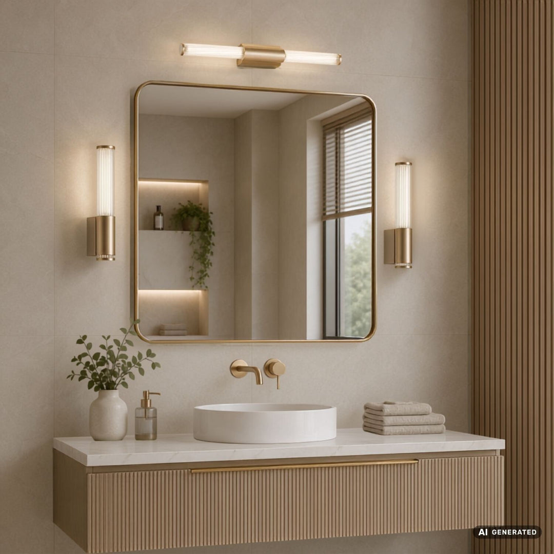 Badezimmer-Wandleuchte, Calyn, LED 6 W, 4000 K, 530 lm, H 29 cm, goldfarben, IP44, 75106