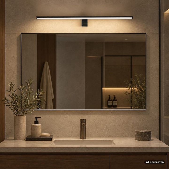Badezimmer-Wandleuchte, Seyra, LED 12 W, 4000 K, 910 lm, L 60 cm, schwarz, IP44, 75113