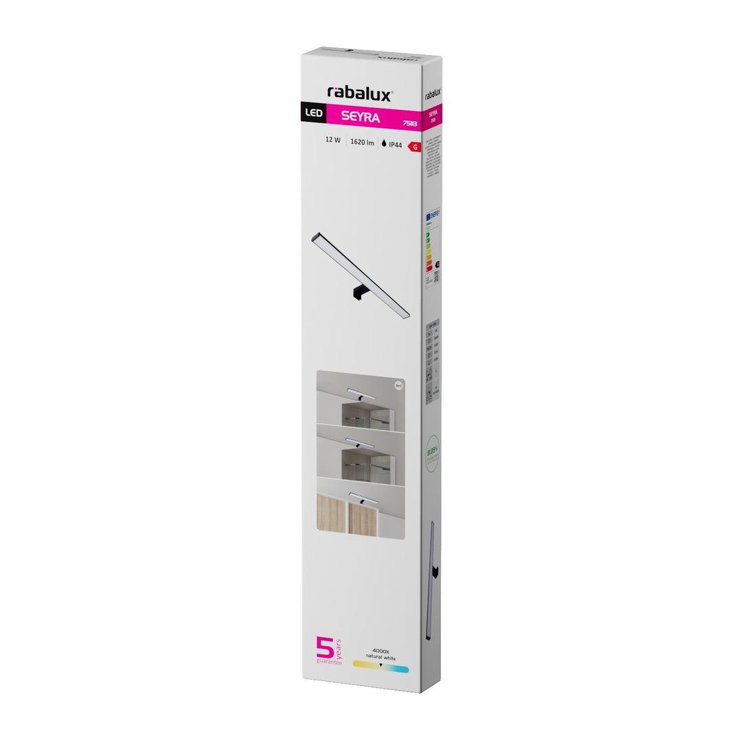 Badezimmer-Wandleuchte, Seyra, LED 12 W, 4000 K, 910 lm, L 60 cm, schwarz, IP44, 75113