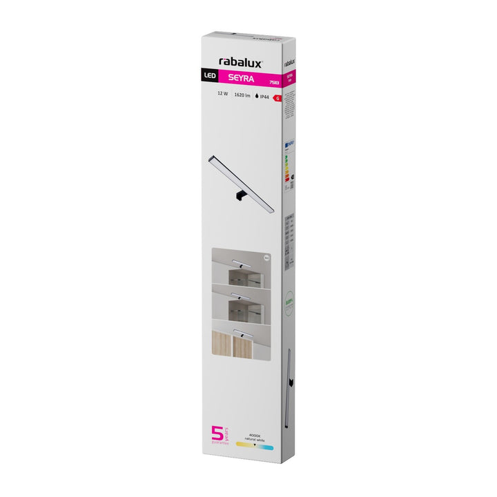 Badezimmer-Wandleuchte, Seyra, LED 12 W, 4000 K, 910 lm, L 60 cm, schwarz, IP44, 75113