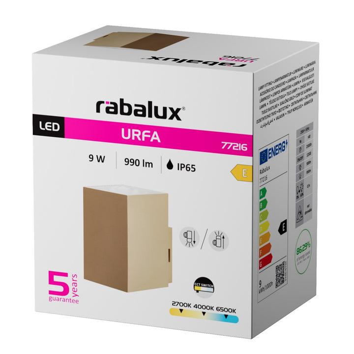 Außenwandleuchte, Urfa, LED 9 W, 900 lm, Farbtemperatur 2700, 4000, 6500 K, H 11,5 cm, IP65, grau-beige, 77216