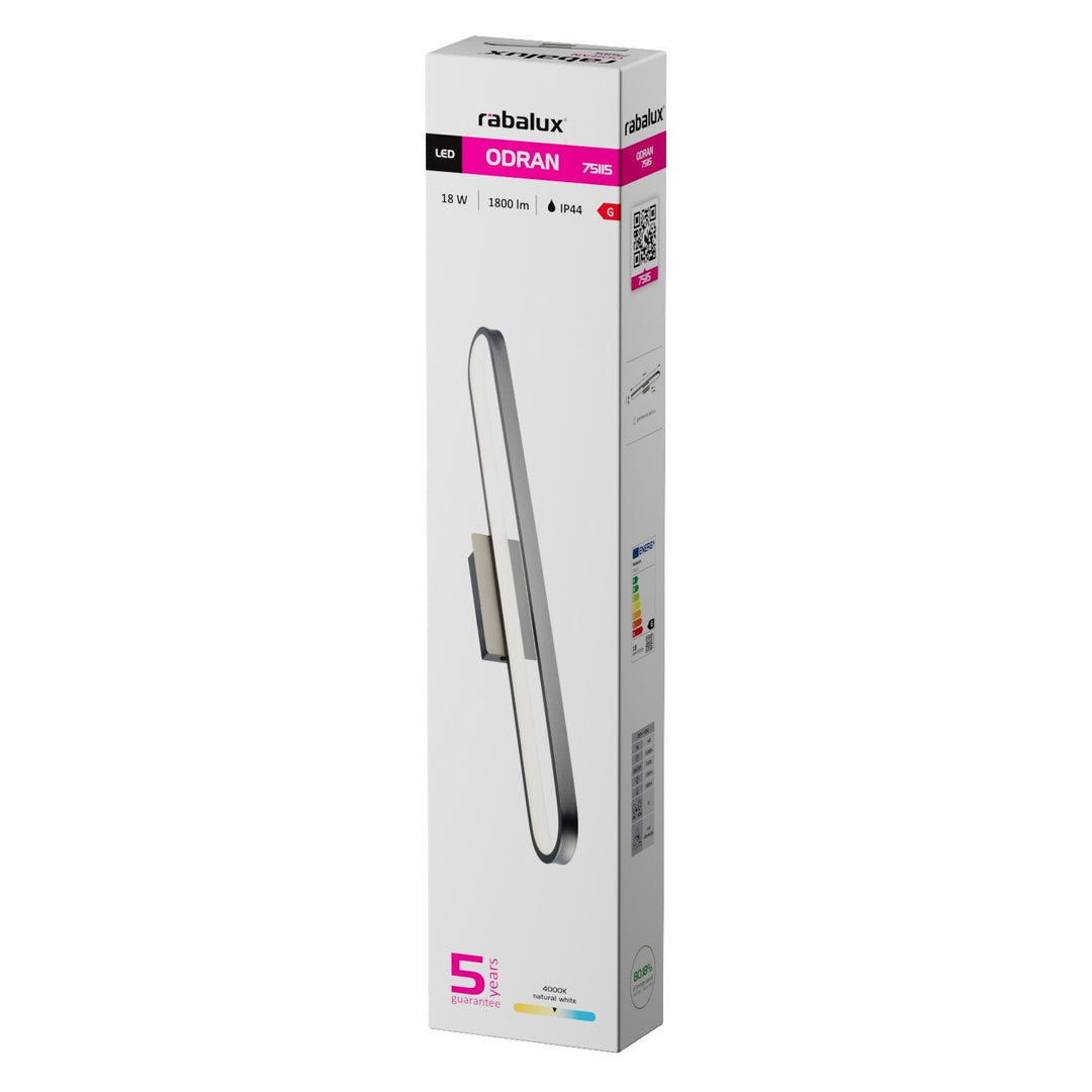 Badezimmer-Wandleuchte, Odran, LED 18 W, 1350 lm, 4000 K, L 60 cm, Gunmetal, IP44, 75115