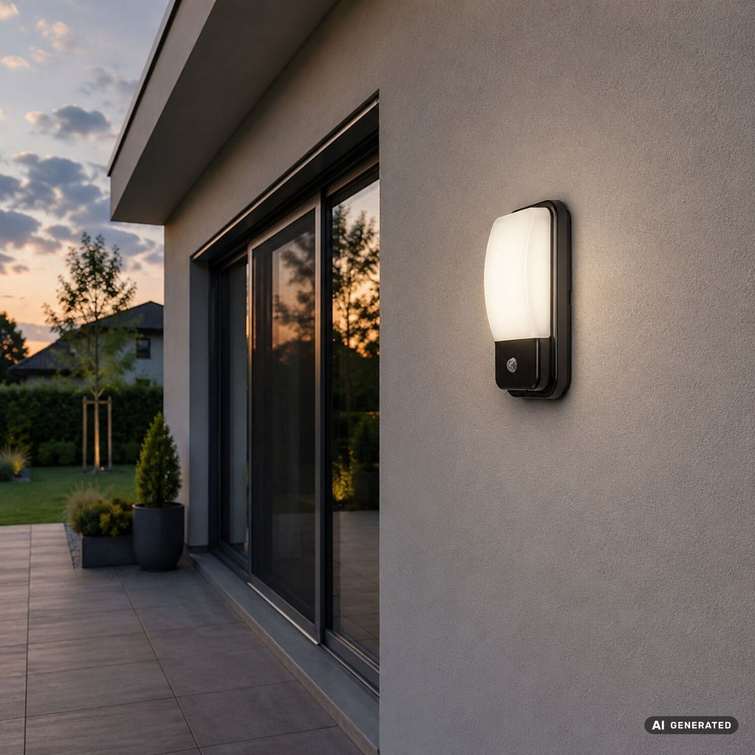 Außenwandleuchte, Matzen, LED 20 W, 1860 lm, 4000 K, H 30 cm, IP65, schwarz, mit PIR-Sensor, 77233