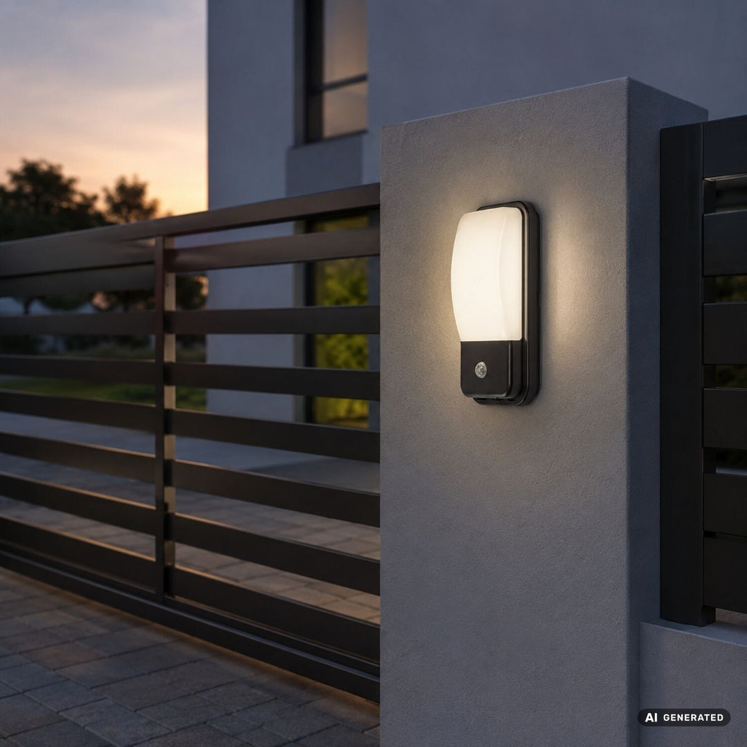 Außenwandleuchte, Matzen, LED 20 W, 1860 lm, 4000 K, H 30 cm, IP65, schwarz, mit PIR-Sensor, 77233