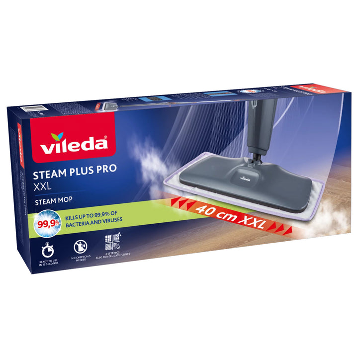 Vileda Steam Plus XXL Pro Dampfmopp, tötet 99,9 % der Bakterien ab, ideal für große Flächen, für alle Bodenbeläge geeignet, 180835