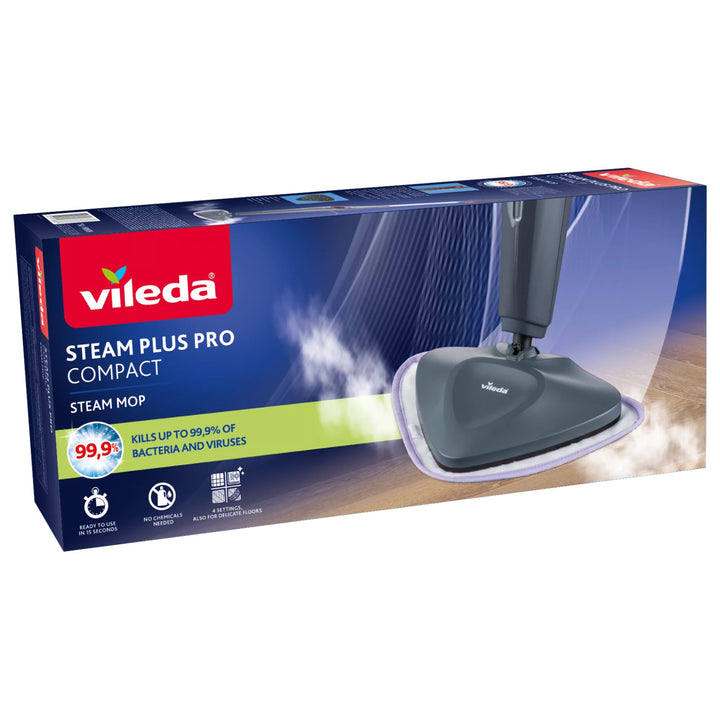Vileda Steam Plus Pro Dampfmopp, tötet 99,9 % der Bakterien ab, heizt sich schnell auf, für alle Bodenarten geeignet, 180839